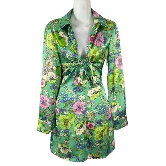 Zara Satin Effect Tropical Floral Print Mini Dress size M - Picture 2 of 2